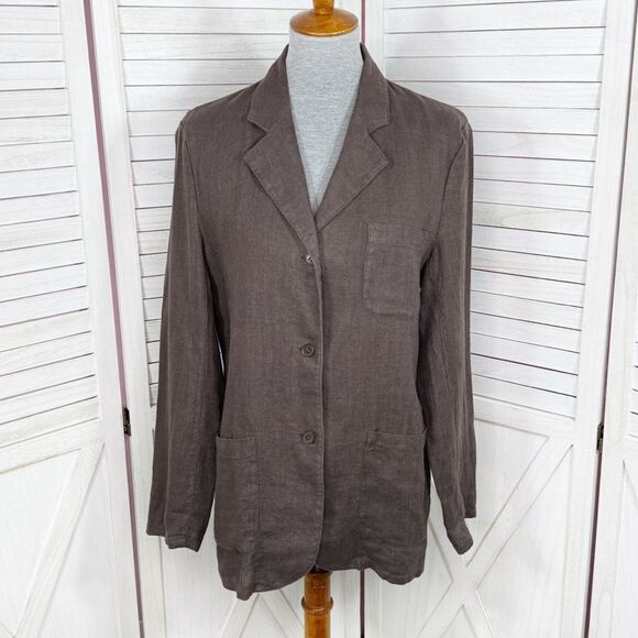 The Limited Brown Linen Boyfriend Blazer Jacket Taupe Size 9 Baggy Oversized - Picture 2 of 12